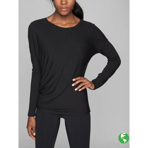 Athleta Threadlight Asym Relaxed Long Sleeve Top Black Large Petite - Picture 1 of 8